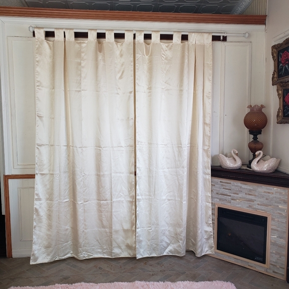 Satin Curtain Panels 2 pc Tab Top 86W x 80L Cream Shine Handmade Double Fabric - Picture 6 of 13